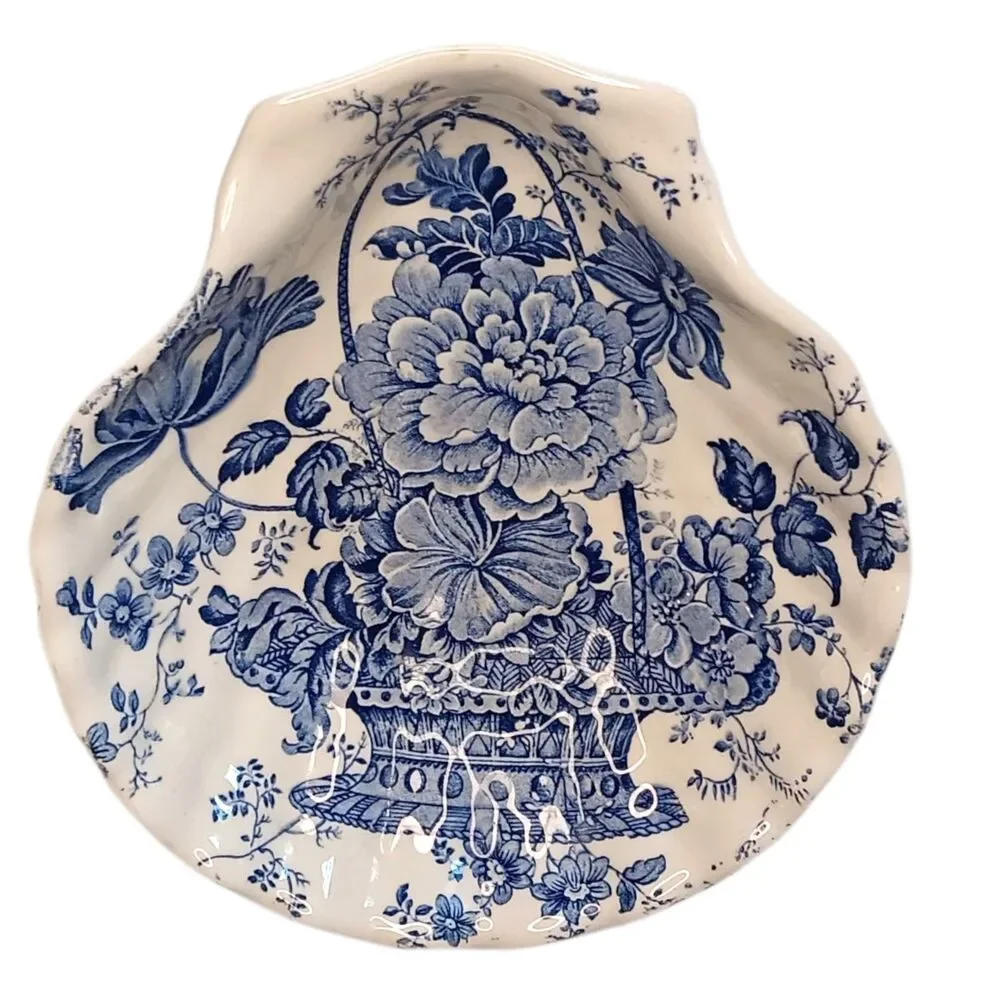 Blue Floral Chinoiserie Shell Shaped Dish Charlotte Royal Crownford Ironstone
